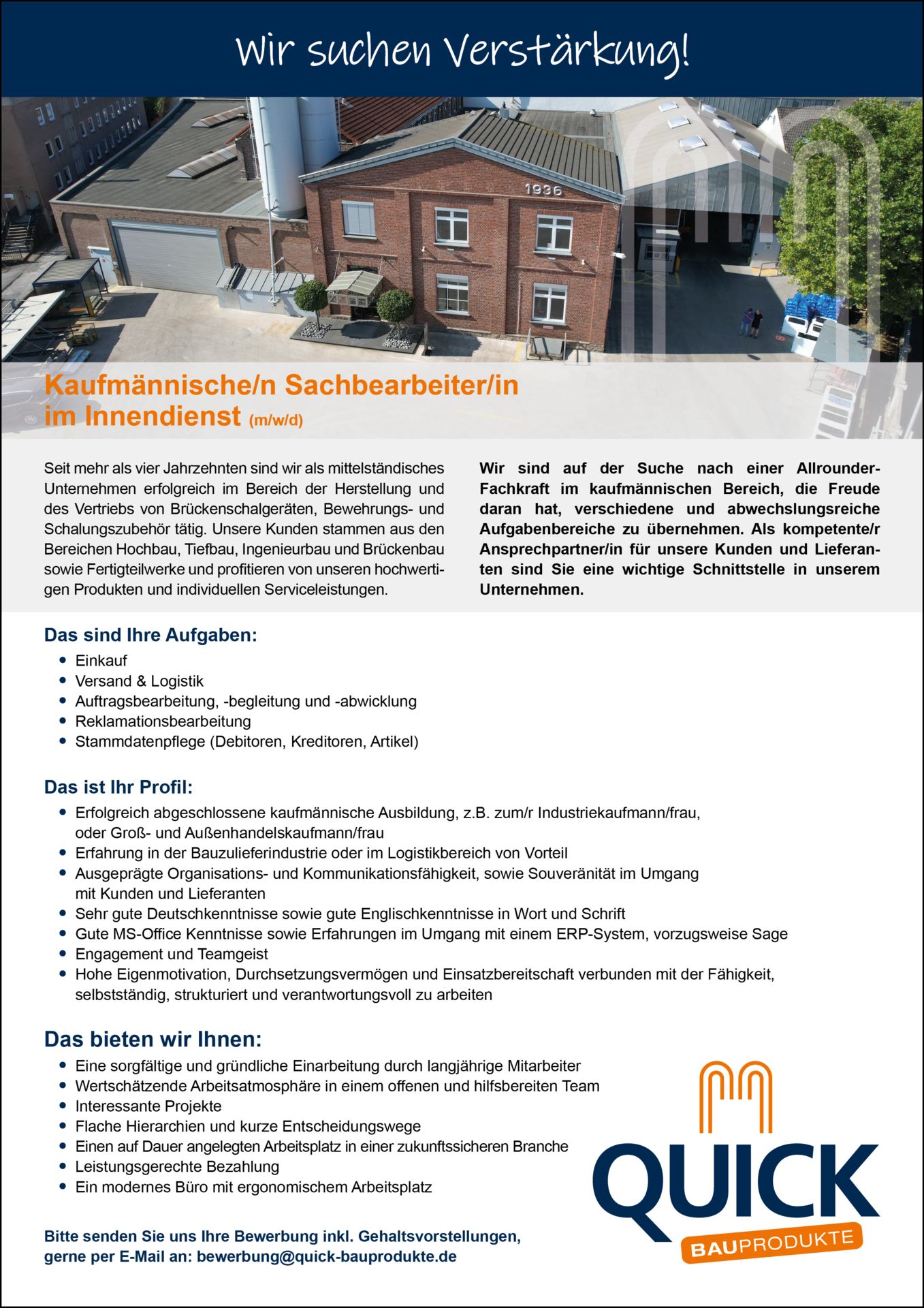 Stellenausschreibung Kaufmännischer Sachbearbeiter (m/w/d)
