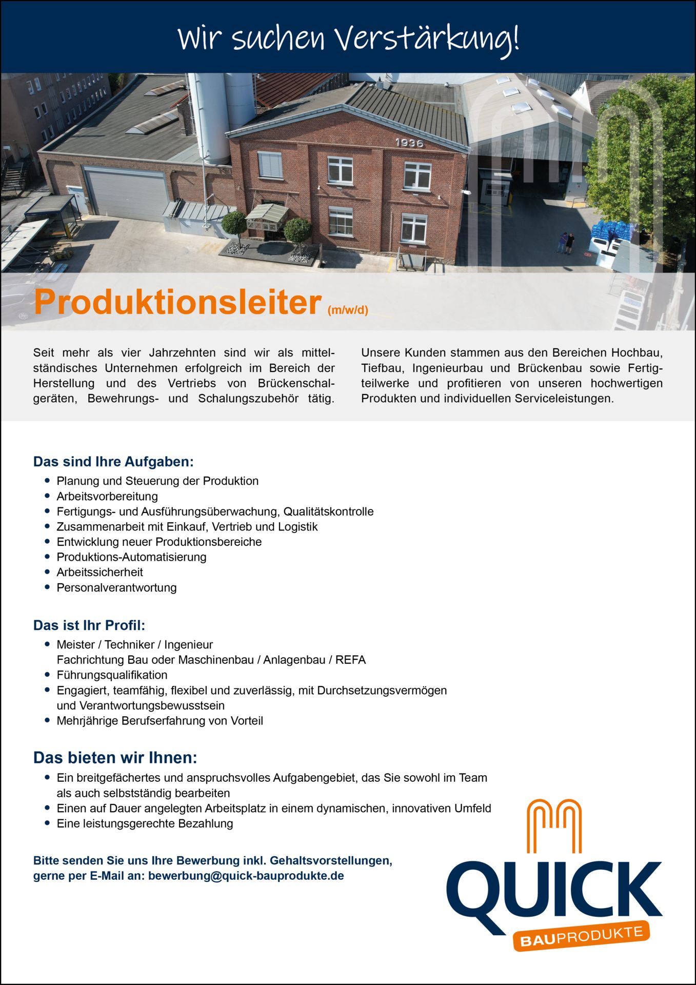 Stellenausschreibung Produktionsleiter (m/w/d)